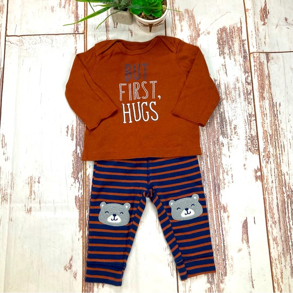 Carter’s Outfit Long Sleeve Shirt & Pants Burnt Orange/Navy Blue Sz 6M - Picture 1 of 12